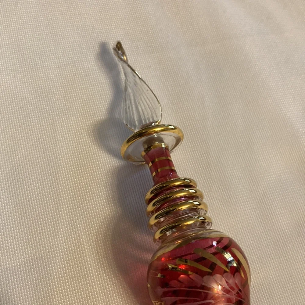 Vintage blown glass perfume bottle raspberry and gold - Picture 3 of 10